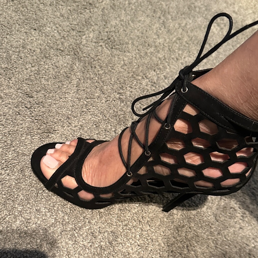 Elegant Black Lace-Up Heels